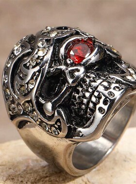 Mens titanium steel ring tend skull head personality altern