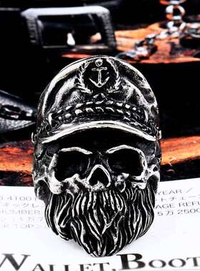 Stainless Steel Cast Pirate Captain Skull Ring Mens Person