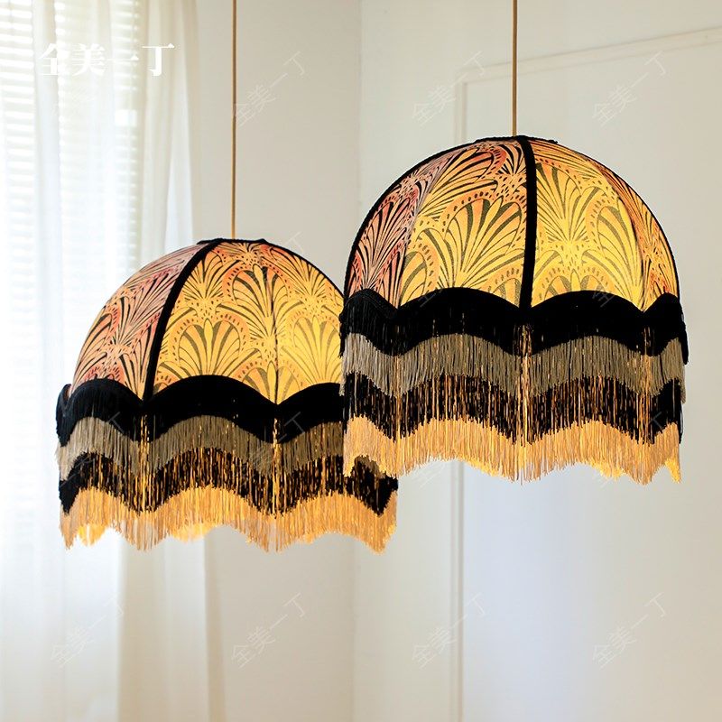 全美一丁 中古法式复古丝绒布艺流苏吊灯茶楼民宿餐厅卧室装饰灯,淘宝优惠券,粉丝福利购,淘宝优惠卷