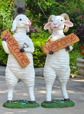 园林景观小品玻璃钢卡通绵羊花缸摆件花园庭院草坪动物花盆装饰品