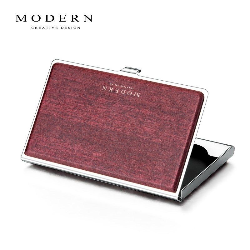 德国MODERN不锈钢名片夹 商务时尚木制名片盒创意高档超薄大容量,淘宝优惠券,粉丝福利购,淘宝优惠卷