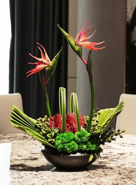 酒店餐桌花转盘摆花仿真花圆形圆桌餐厅桌面中间假花别墅高档装饰