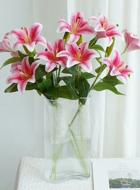 百合花仿真花假花餐桌摆设3D手感客厅婚庆装饰摆件高端花艺插花