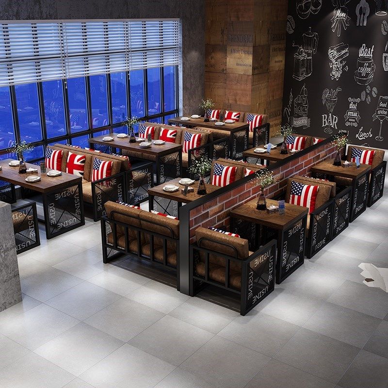 复古工业风铁艺主题餐厅酒吧卡座沙发烧烤清吧咖啡火锅店桌椅组合,淘宝优惠券,粉丝福利购,淘宝优惠卷