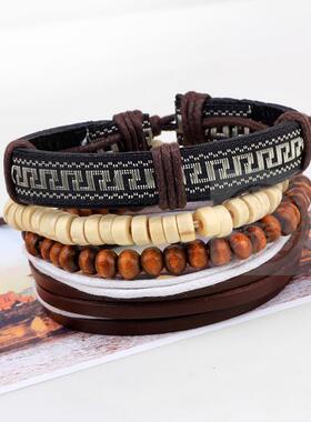 。Small commodity city leather brlet wooden bead woven Brlet