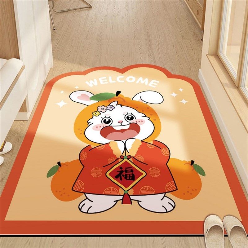 兔年红色入户门垫异形玄关PVC皮革地垫蹭土防滑大门口地垫 可裁剪,淘宝优惠券,粉丝福利购,淘宝优惠卷