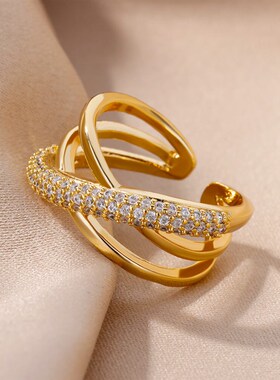 Fashion Gold Color Stainless Steel Rings For Women Chain