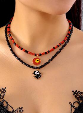 Halloween Double layer Rice Bead Neck Collar Chain Female
