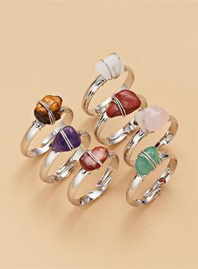 Fashion Wire Wrap Natural Rock Adjustable Rings For Women Qu