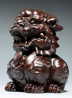 黑檀木质麒麟雕刻摆件家居客厅办公室玄关摆设装饰工艺品开业送礼