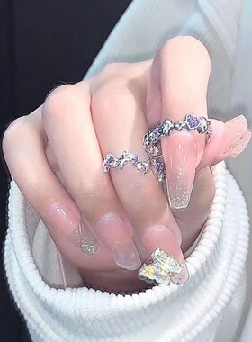 Fashion Shiny Purple Rhinestone Opening Couple Rings for Wom