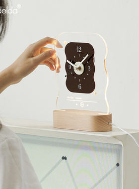 Mndeld入户玄关摆件小夜灯座钟表卧室时钟床头氛围睡眠灯装饰品