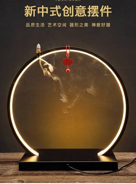 招财宝猫创意禅宗装饰家居回流香客厅Led灯圈办公会所招财宝装饰L