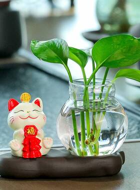 灯笼吉祥猫桌装饰客厅装饰茶几水培容器植物花瓶插花小陈设