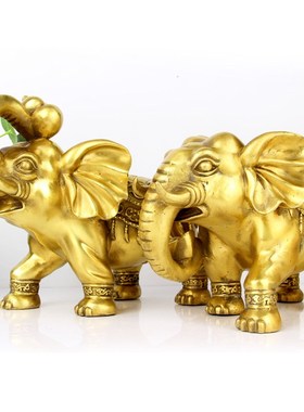 朴器 铜财富象摆件一对 铜大象一对 驮铜元宝铜葫芦大象一对