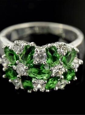 Green Zircon Diamond Flower Ring Fashionable European Americ