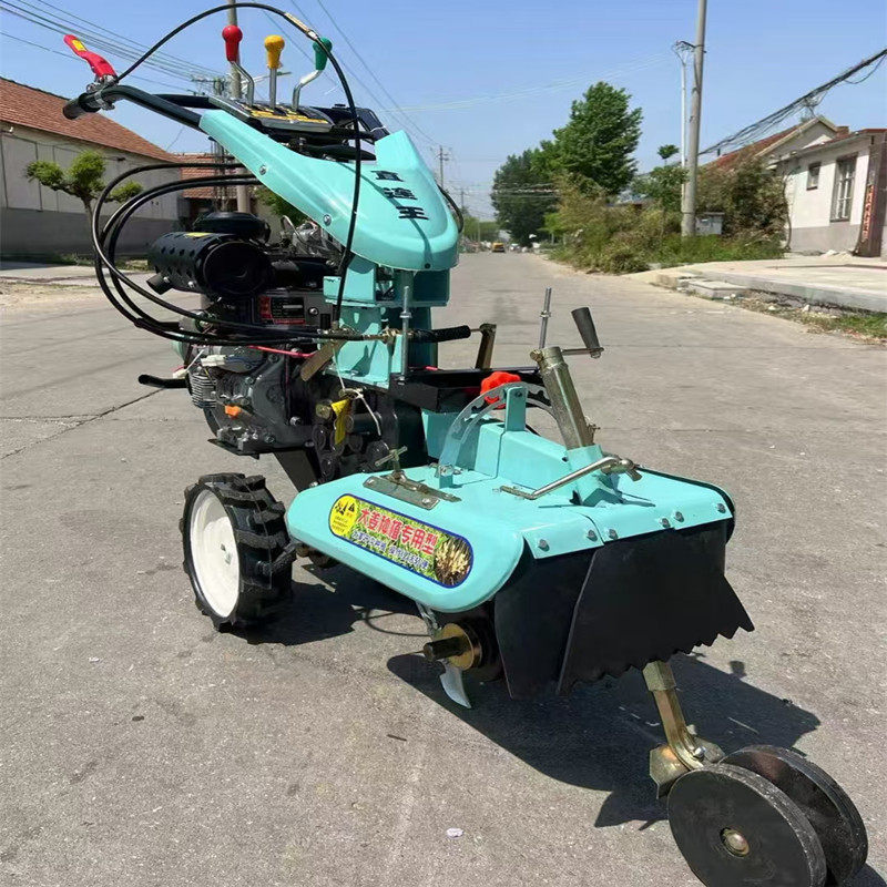 Ditching and cultivating machine for green onion planting, multifunctional greenhouse vegetable planting and ridging machine, front-rotating micro-tiller manufacturer