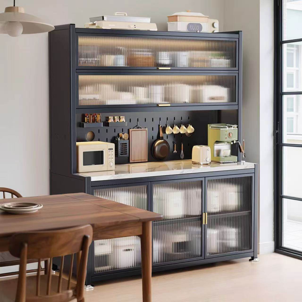 Household slate kitchen shelves thickened and deepened upgraded multi-layer floor-standing flip-top appliances dust-proof cupboard storage cabinet