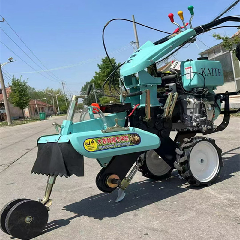 Ditching and cultivating machine for green onion planting, multifunctional greenhouse vegetable planting and ridging machine, front-rotating micro-tiller manufacturer