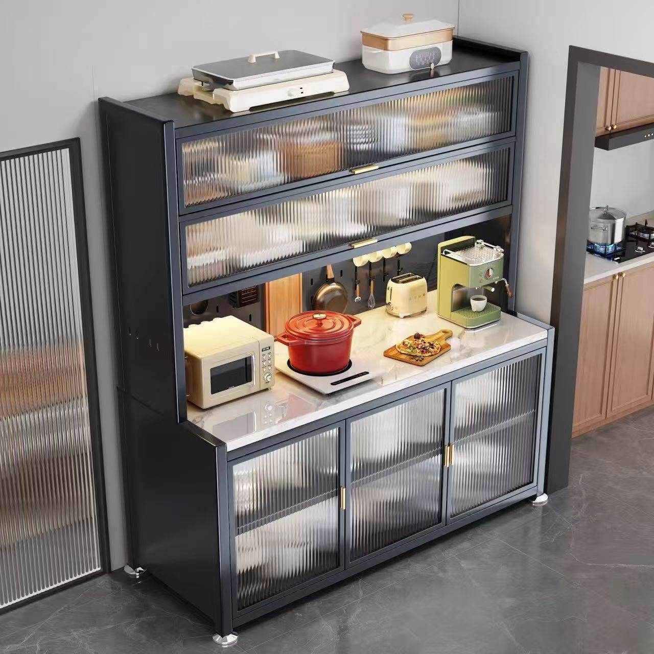 Household slate kitchen shelves thickened and deepened upgraded multi-layer floor-standing flip-top appliances dust-proof cupboard storage cabinet