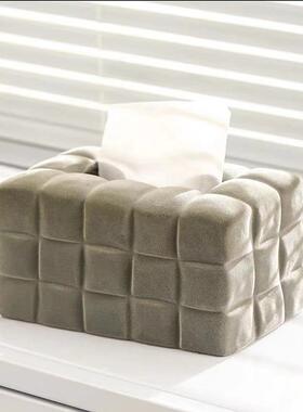 轻奢绒方形植云纸朵纸巾盒收盒样板房客厅FXYDZJH厨房植绒巾盒餐