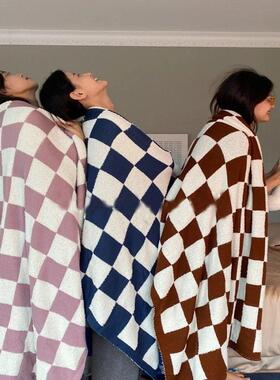 Nordic soft waxy checkerboard knitted blanket single sofa co