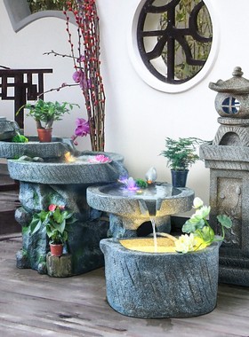 大型创意田园流水石磨摆件中式庭院鱼池客厅家居喷泉办公室景观