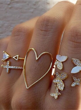 10pcs Rings Set Hot Selling Metal Hollow Round Opening Women