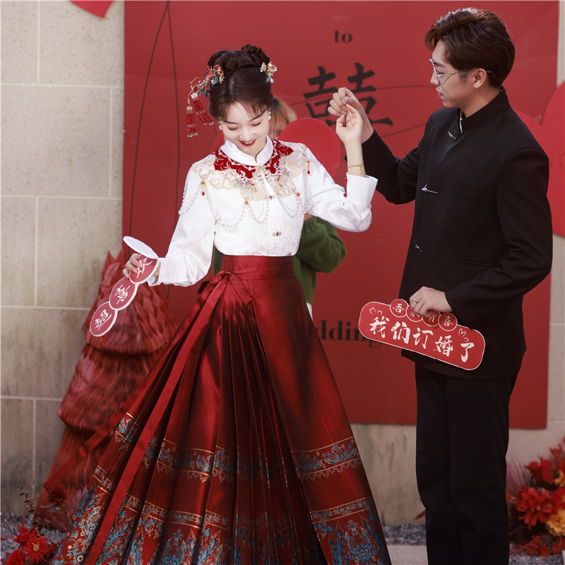 红色马面裙套装2024新款早春成人改良敬酒服小个子汉服订婚女日常,淘宝优惠券,粉丝福利购,淘宝优惠卷