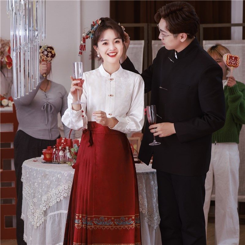 红色马面裙套装2024新款早春成人改良敬酒服小个子汉服订婚女日常,淘宝优惠券,粉丝福利购,淘宝优惠卷