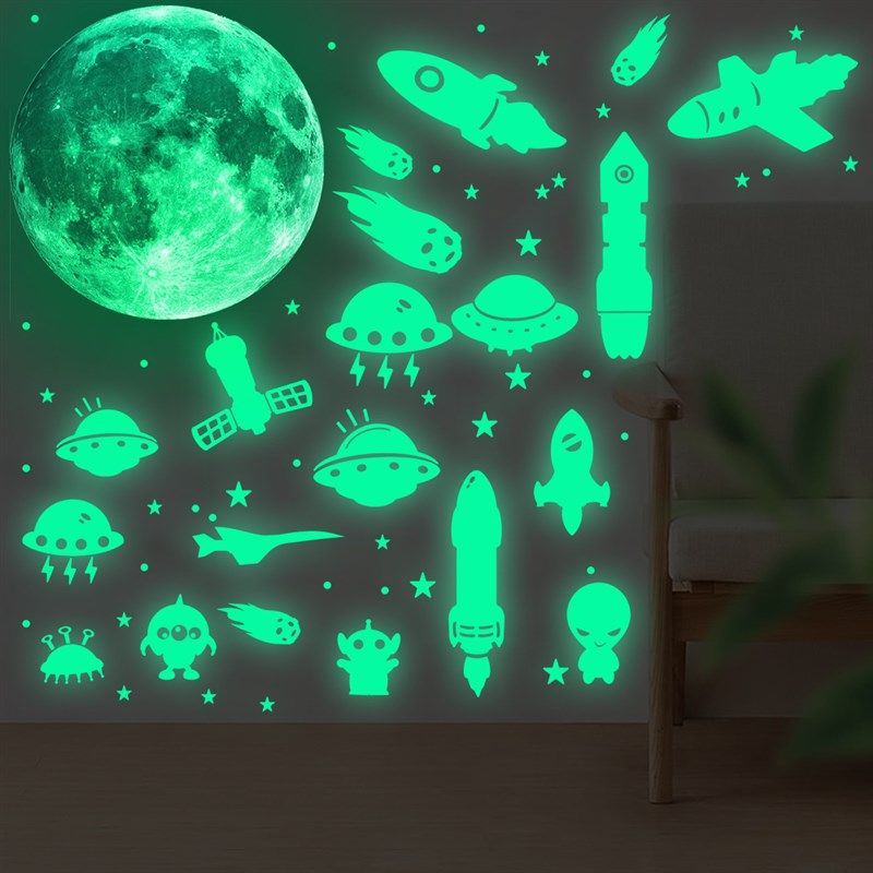 夜光外星飞船荧光墙贴儿童房间墙面装饰自粘创意卡通发光月球贴纸,淘宝优惠券,粉丝福利购,淘宝优惠卷