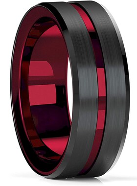 Fashion 8mm Red Groove Beveled Edge Black Tungsten Wedding