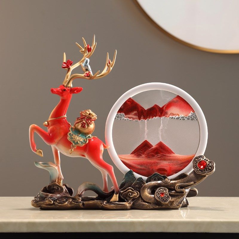 流沙画摆件招财鹿玄关电视柜客厅家居搬家开业装饰品沙漏乔迁礼品,淘宝优惠券,粉丝福利购,淘宝优惠卷