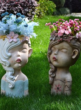 创意女孩娃娃花盆庭院花园别墅院子阳台民宿造景园艺装饰摆件大号