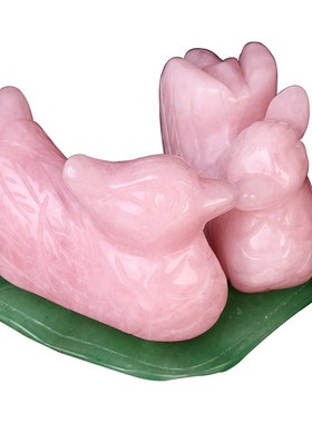 粉水晶鸳鸯摆件一对天然粉晶芙蓉石比翼鸟工艺品卧室床头新婚礼品