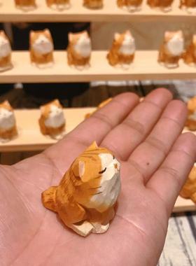 木雕小橘猫摆件手工艺品可爱的猫猫摆件小萌宠可爱手作造景木猫咪