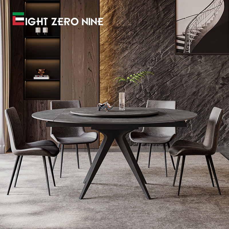 岩板餐桌可伸缩家用小户型方变圆形哑光灰色折叠靠墙电磁炉餐桌,淘宝优惠券,粉丝福利购,淘宝优惠卷