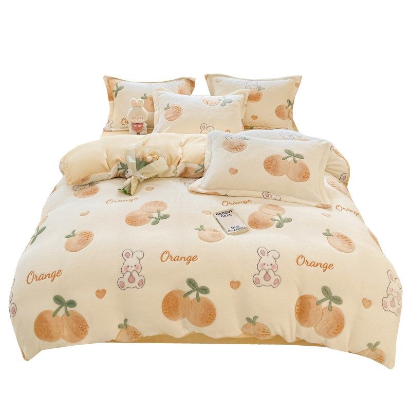 冬卡通加厚保暖四件可爱橘子雪花绒少女心被宿舍三件,淘宝优惠券,粉丝福利购,淘宝优惠卷
