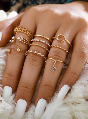 rendy Boho Crystal Joint Ring Set For Women Geometric Knuckl
