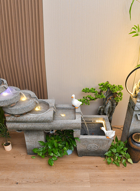 假山石墨流水喷泉办公室内阳台别墅庭院造景观装饰循环水落地摆件