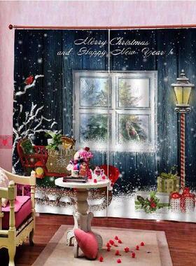 Merry Xmas Window Curtains Waterproof Bedroom Home Decor