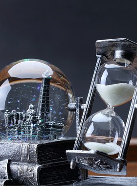 复古水晶球沙漏计时器办公室桌面房间装饰品个性酒柜客厅创意摆件