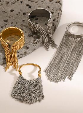 Long Tassel Chain Open Wide Ring Vintage Trendy Party Gift