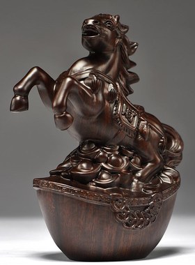 实木马摆件中式黑檀木雕马到成功办公室桌装饰家居送礼红木工艺品