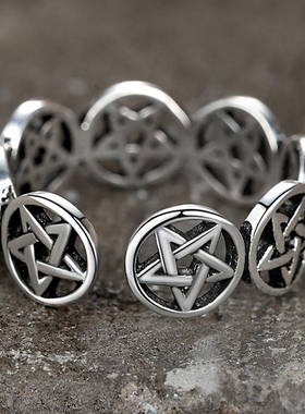 Star Pentagram Punk Chunky Adjustable Thai Silver Color Fing