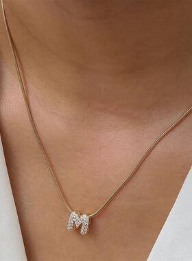Fashion Tiny CZ Zircon Initial Alphabet Pendant Neckalce Gol
