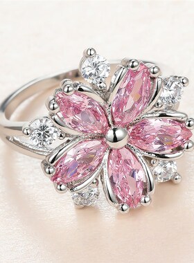 Cute Female Pink Crystal Stone Ring Charm Silver Color Thin