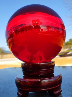 精品红色水晶鸿运财富球客厅玄关卧室办公桌开业乔迁送礼招财摆件