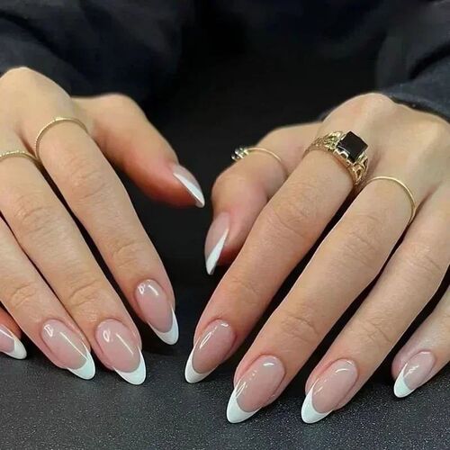 24pcs French manicure almond shaped nails with glue press on - 图0