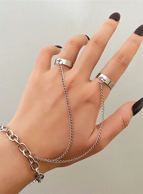 Modyle Punk Geometric Silver Color Chain Wrist Rings For Wom